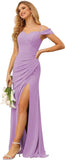 Vestidos de dama de honor de gasa con hombros descubiertos para mujer, vestidos formales largos de sirena fruncidos con abertura 