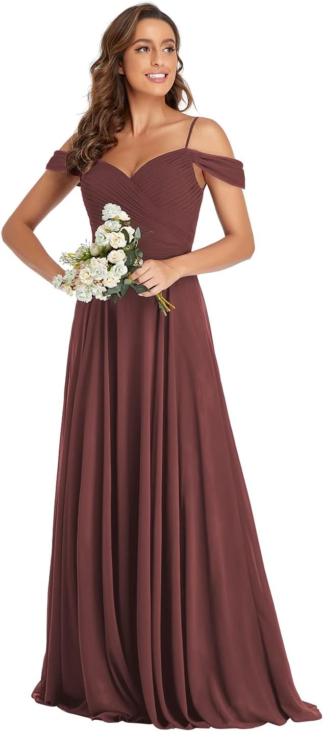 Off The Shoulder Chiffon Bridesmaid Dresses Long Spaghetti Straps A Line Formal Party Dress