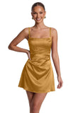 Satin Homecoming Dresses for Teens 2026 Spaghetti Straps Short Prom Dress A-line Pleated Cocktail Party Gowns