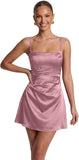 Satin Homecoming Dresses for Teens 2026 Spaghetti Straps Short Prom Dress A-line Pleated Cocktail Party Gowns