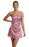Satin Homecoming Dresses for Teens 2026 Spaghetti Straps Short Prom Dress A-line Pleated Cocktail Party Gowns