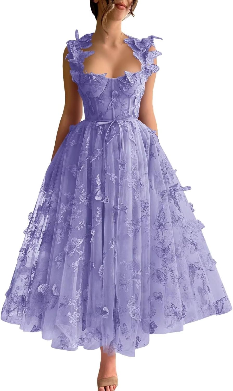 Vestidos de fiesta de tul con mariposas 3D bordadas para adolescentes, vestidos formales de noche para fiesta 