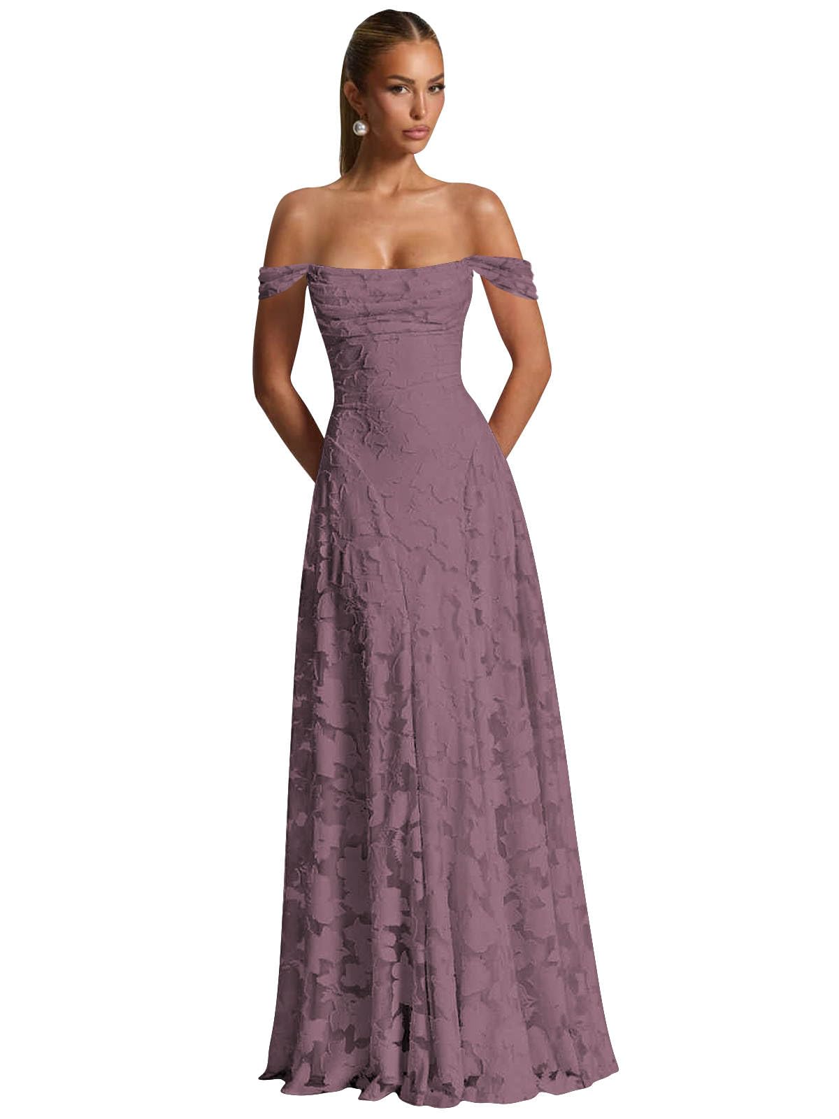 Off The Shoulder Bridesmaid Dresses Long for Women Formal Evening Gown Lace Wedding Guest Dress