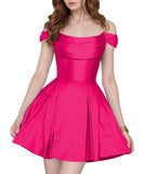 Satin Homecoming Dresses Short Wedding Dresses 2026 Off Shoulder Prom Dress with Pockets A Line Formal Party Gown