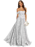 Jacquard Chiffon Bridesmaid Dresses Long Off The Shoulder Formal Evening Dress for Women