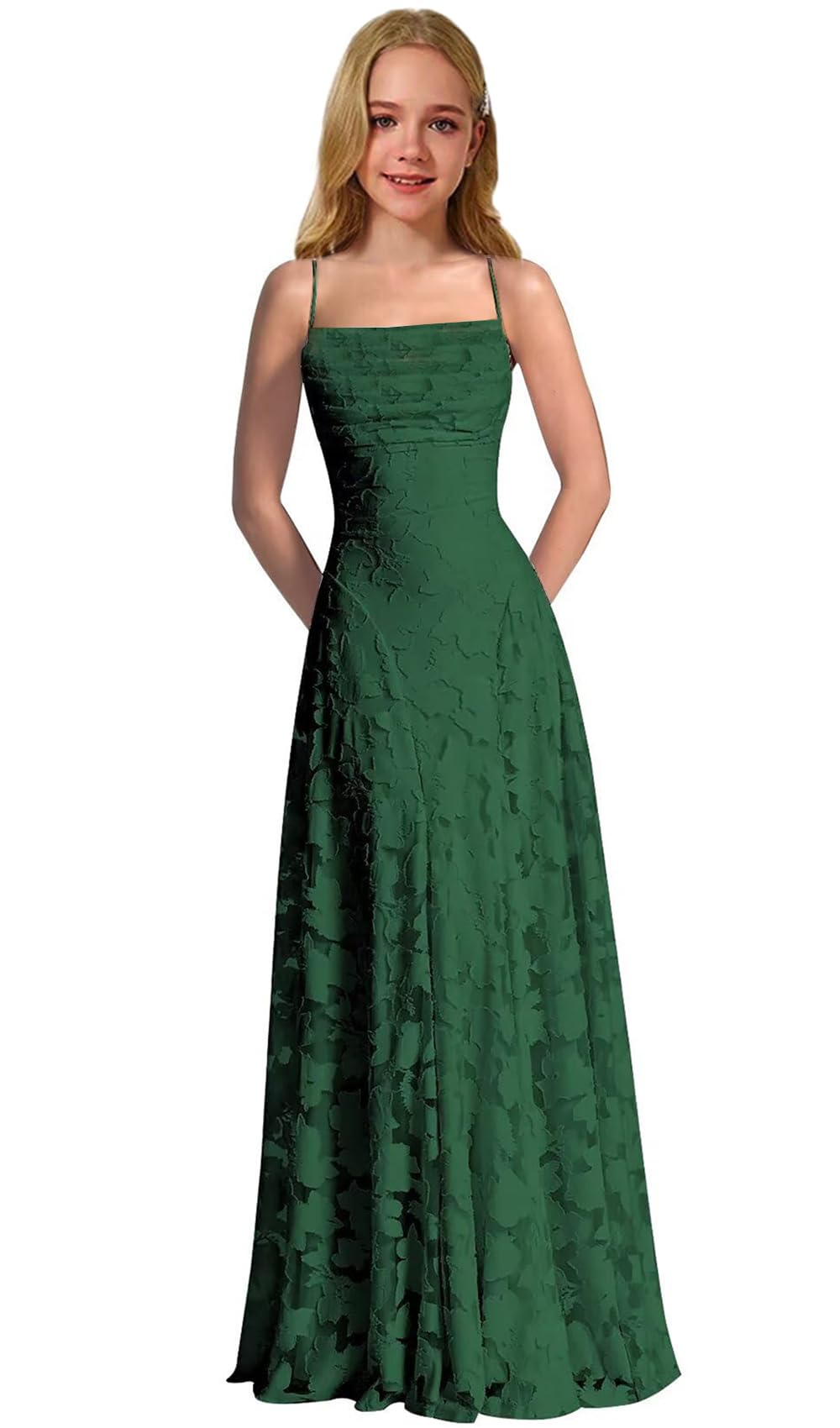 Lace Floral Junior Bridesmaid Dresses Long Spaghetti Strap Prom Dress for Teens Formal Gown Flower Girls Dress