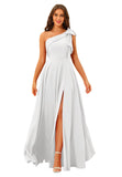 One Shoulder Bridesmaid Dresses Long for Women Satin Formal Gown Wedding Guest Dress