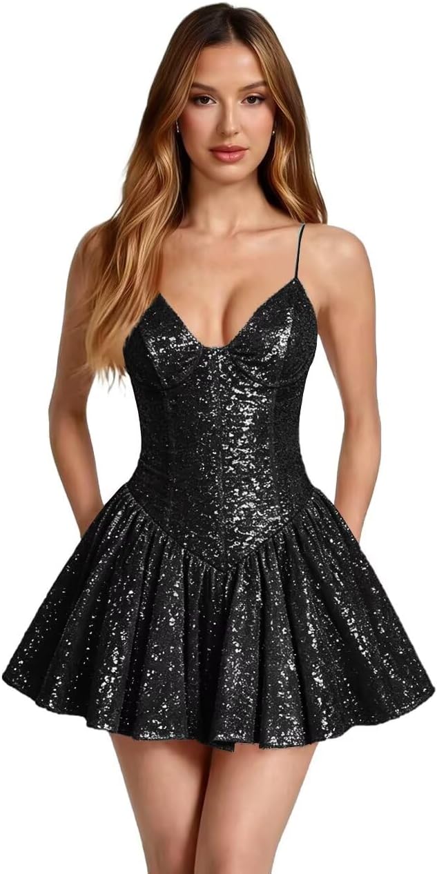 Kingbridal Spaghetti Straps Sequin Homecoming Dresses for Teens 2026 Short Prom Cocktail Dress
