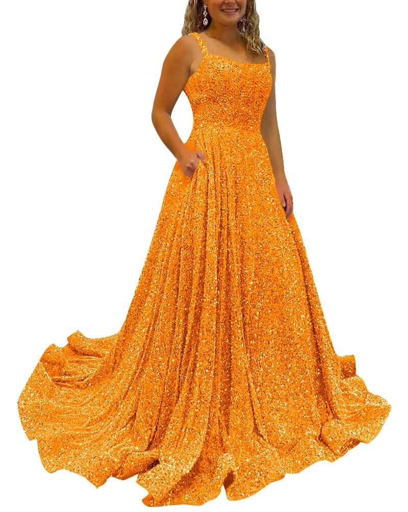 Kingbridal Gowns Spaghetti Straps Prom Dresses Long for Women 2026 A Line Sequin Satin Formal Evening Party Ball Gowns with Slit
