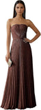 Strapless Prom Dresses for Women Long A Line Cocktail Dress Pleated Chiffon Formal Wedding Guest Dress
