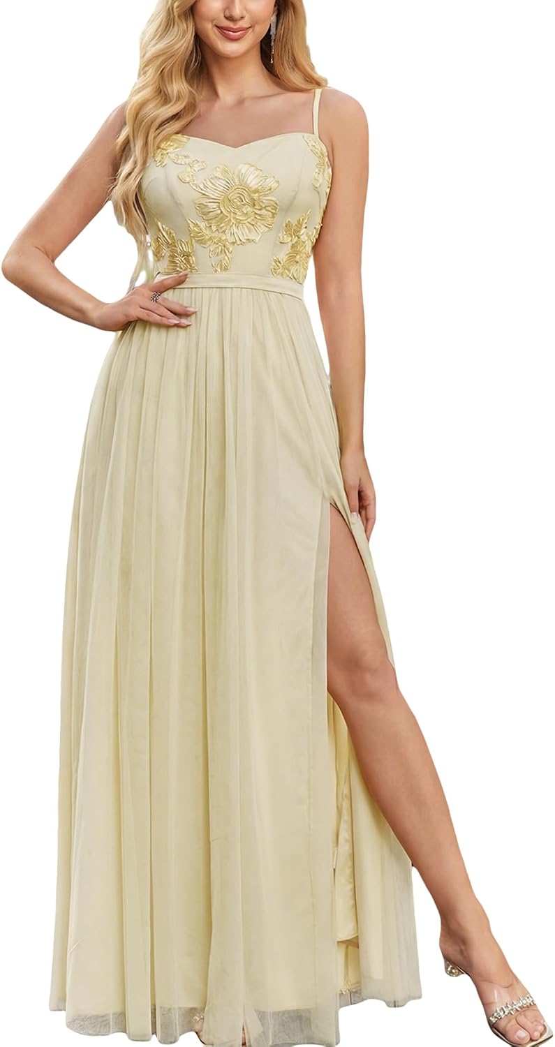 Women's Formal Choir Dress Elegant Midi Mesh Embroidered for Wedding Guest Bridesmaid Cocktail Party Flowy Prom Dress