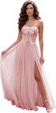 Strapless Chiffon Bow Prom Dresses 2026 Corset Chiffon Pleated A Line Formal Dress