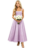 Floral Satin Jacquard Junior Bridesmaid Dresses Long Ruched Flower Girl Dress for Wedding