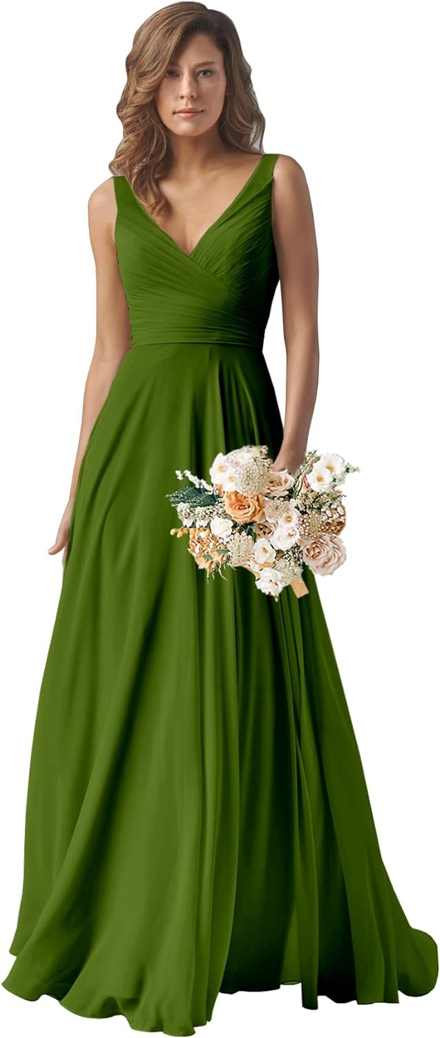 Chiffon Bridesmaid Dresses Long for Women A Line Ruched Formal Porm Evening Gowns