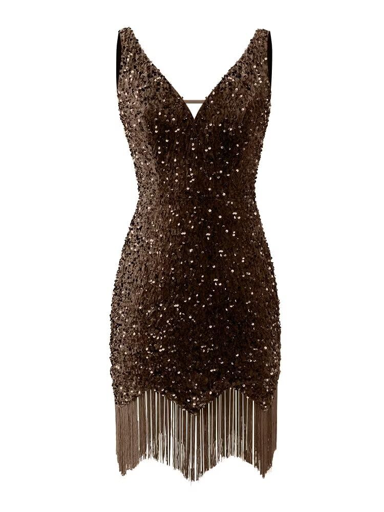 Kingbridal Gowns V Neck Sequin Homecoming Dresses for Teens 2027 Sparkly Tight Short Prom Cocktail Party Gowns with Tassels