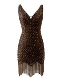 Kingbridal Gowns V Neck Sequin Homecoming Dresses for Teens 2027 Sparkly Tight Short Prom Cocktail Party Gowns with Tassels