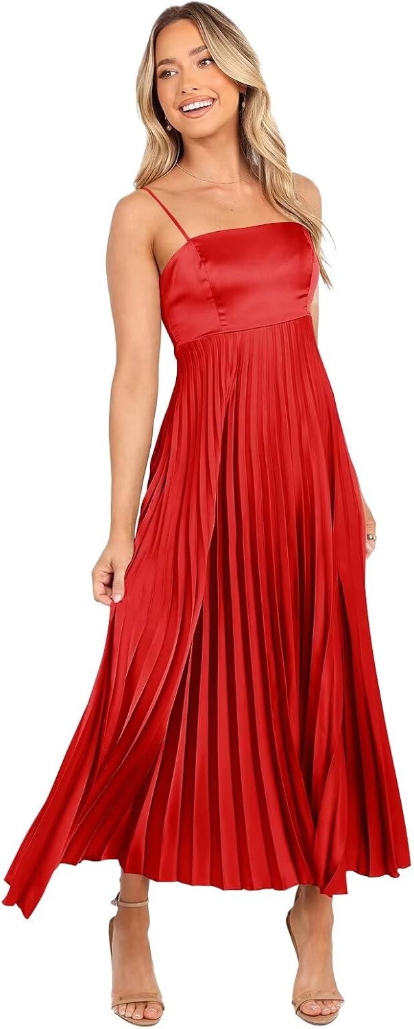Midi Pleated Bridesmaid Dresses for Women Tea Length Formal Wedding Guest Dresses Prom Formal Gowns
