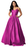 Spaghetti Straps Satin Prom Dresses for Women Long with Pockets Pleated Formal Evening Gowns