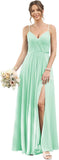 Vestidos de dama de honor largos con tirantes finos y bolsillos, plisados, formales, de noche, con abertura 
