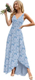 Women’s Long Bridesmaid Dresses Sleeveless V-Neck Formal Wedding Guest Chiffon Prom Gowns for Teens