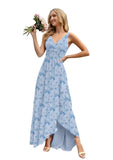 Women’s Long Bridesmaid Dresses Sleeveless V-Neck Formal Wedding Guest Chiffon Prom Gowns for Teens