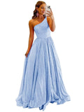 One Shoulder Sequin Prom Dresses for Women 2027 Sparkly Long A-Line Formal Evening Party Ball Gowns with Pockets