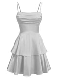 Tiered Satin Homecoming Dresses for Teens Short A Line Tight Spaghetti Strap Formal Cocktail Party Gown 2026