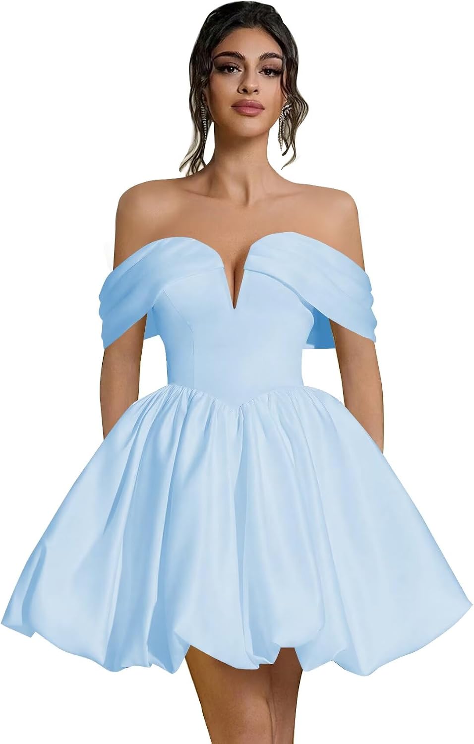 Off Shoulder Satin Homecoming Dresses Teens Short Bubble Dress A Line Mini Cocktail Party Gown