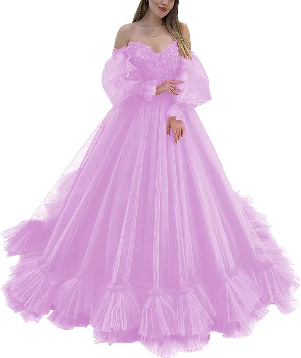 Off Shoulder Lace Appliques Ball Gown Quinceanera Dresses Long Sleeve Wedding Dress Bridal Gowns