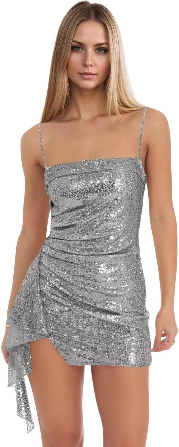 Spaghetti Straps Sequin Homecoming Dresses for Teens 2027 Sparkly Tight Short Prom Cocktail Party Gowns