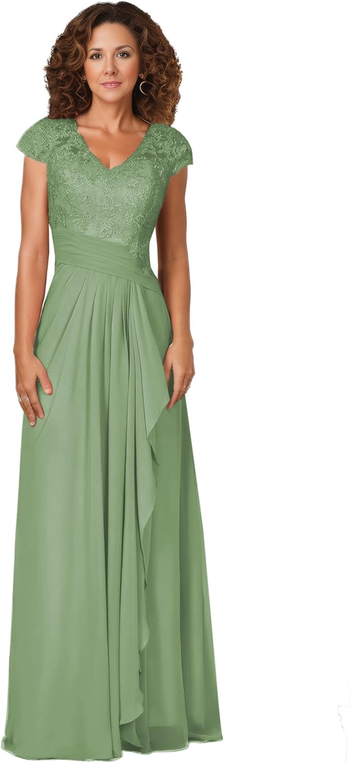 Women's Mother of The Bride Dresses for Wedding V Neck Lace Appliques Formal Evening Gowns