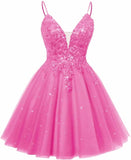 Spaghetti Straps Sequin Lace Appliques Short Homecoming Dresses for Teens Glitter Tulle Prom Party Dresses