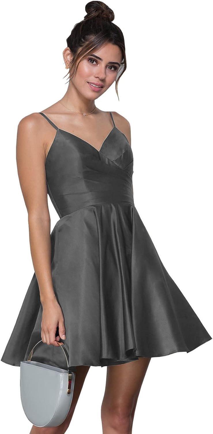 womens homecoming dresses Women's Short Homecoming Dresses with Pockets A Line Ruched Satin Form – kingbridals