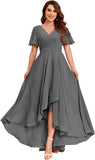 Women's Flutter Sleeve Bridesmaid Dresses with Pockets High Low Formal Dress