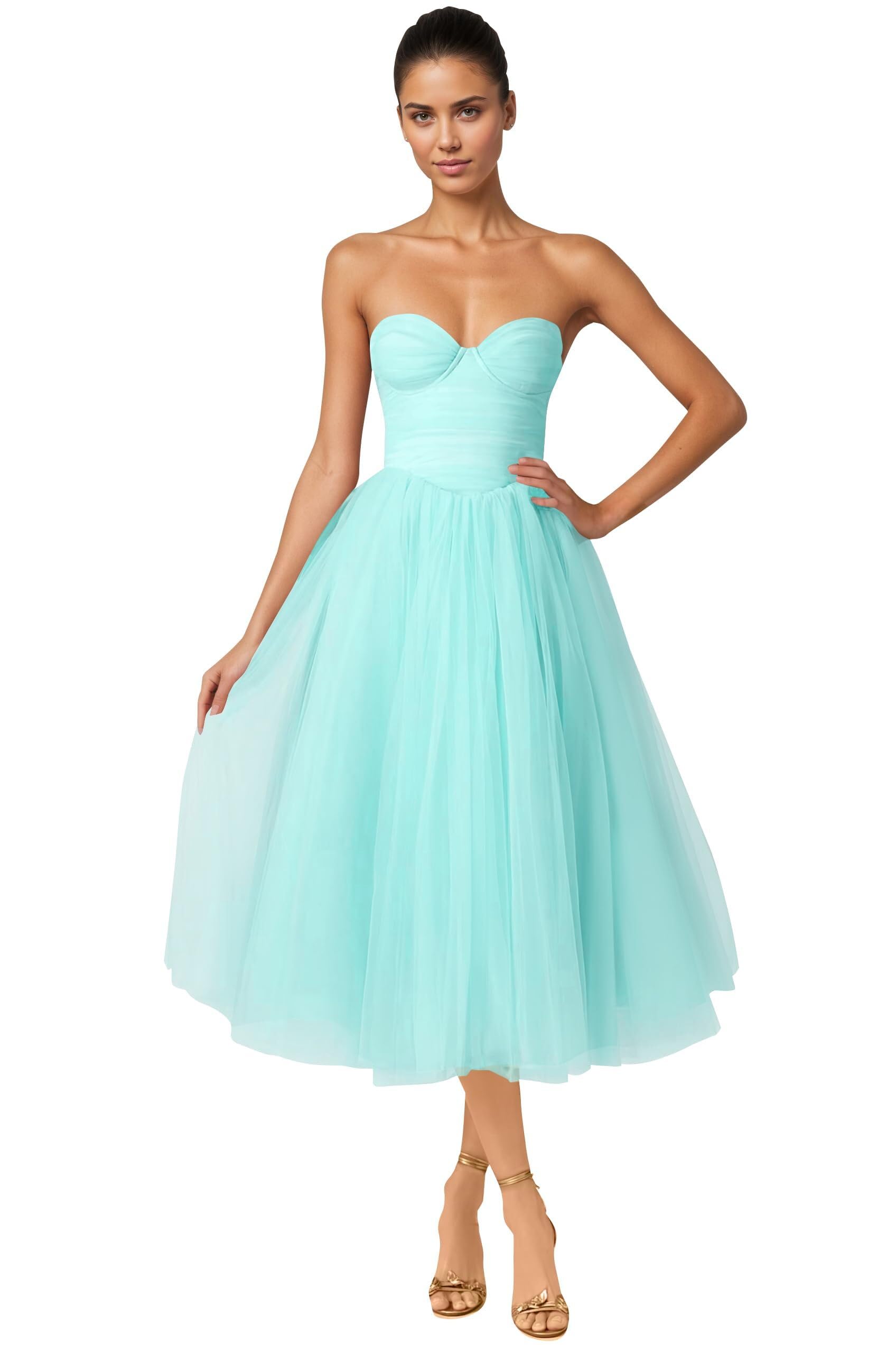 Strapless Prom Dresses Sweetheart Tulle Ball Gowns Corset Short Homecoming Dresses Pleated Lace-up Evening Dresses