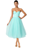 Strapless Prom Dresses Sweetheart Tulle Ball Gowns Corset Short Homecoming Dresses Pleated Lace-up Evening Dresses