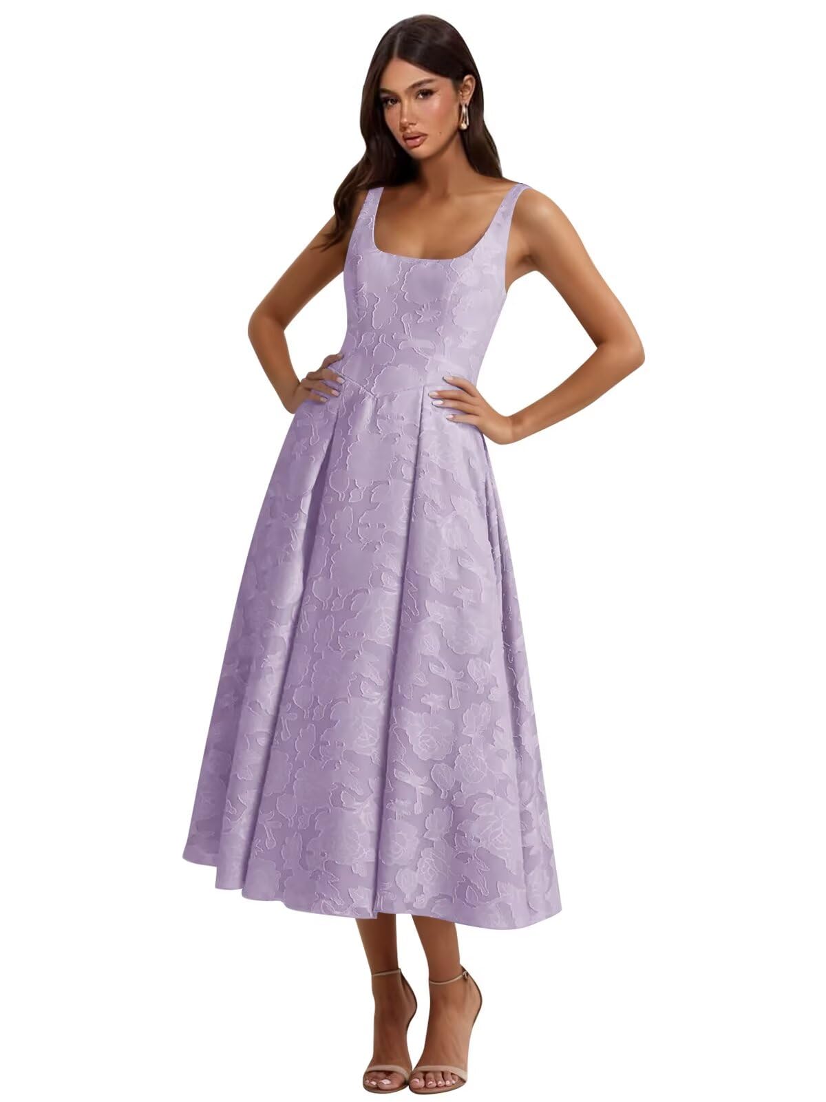 Floral Lace Bridesmaid Dresses for Women Tea Length A Line Pleated Wedding Guest Dress Formal Gown