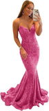 Vestido de fiesta con tirantes finos y lentejuelas, vestido de noche de sirena brillante con abertura, vestidos largos para mujer 2024 