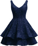 Short 2026 Sparkly Sequin Homecoming Dress for Teen Tiered Corset Ball Prom Cocktail Party Gown for Women