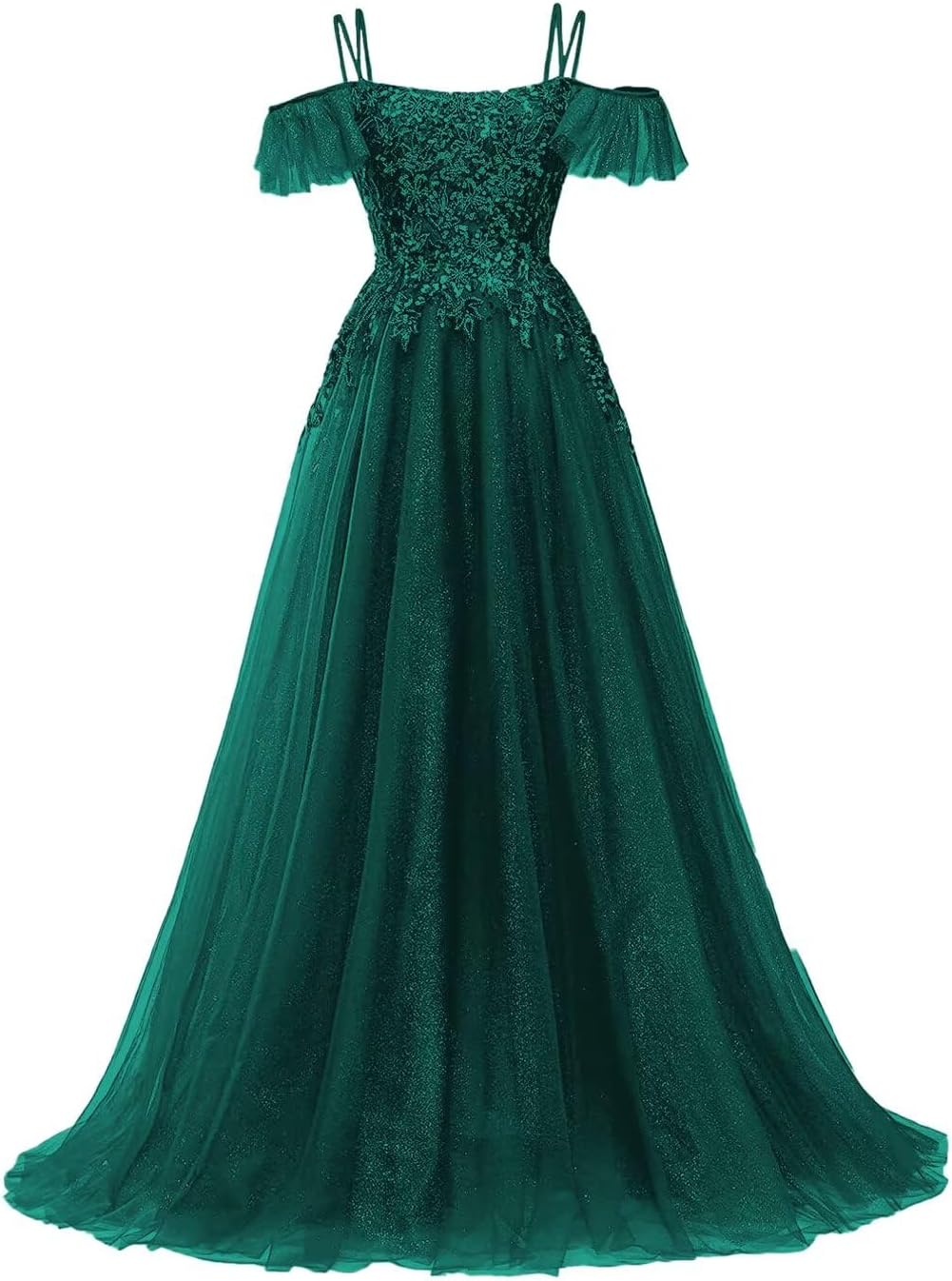 Off Shoulder Tulle Ball Gowns for Women Lace Appliques Beaded Prom Dress Sparkly Long A-line Evening Gowns