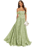 Jacquard Chiffon Bridesmaid Dresses Long Off The Shoulder Formal Evening Dress for Women