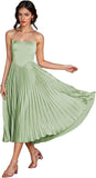 Women's Strapless Bridesmaid Dresses for Womens Tea Length Ruffle Satin Formal Prom Dress