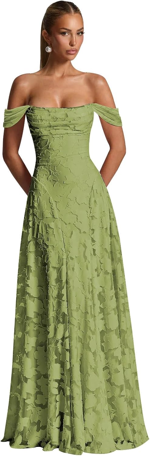 Off The Shoulder Bridesmaid Dresses Long for Women Formal Evening Gown Lace Wedding Guest Dress