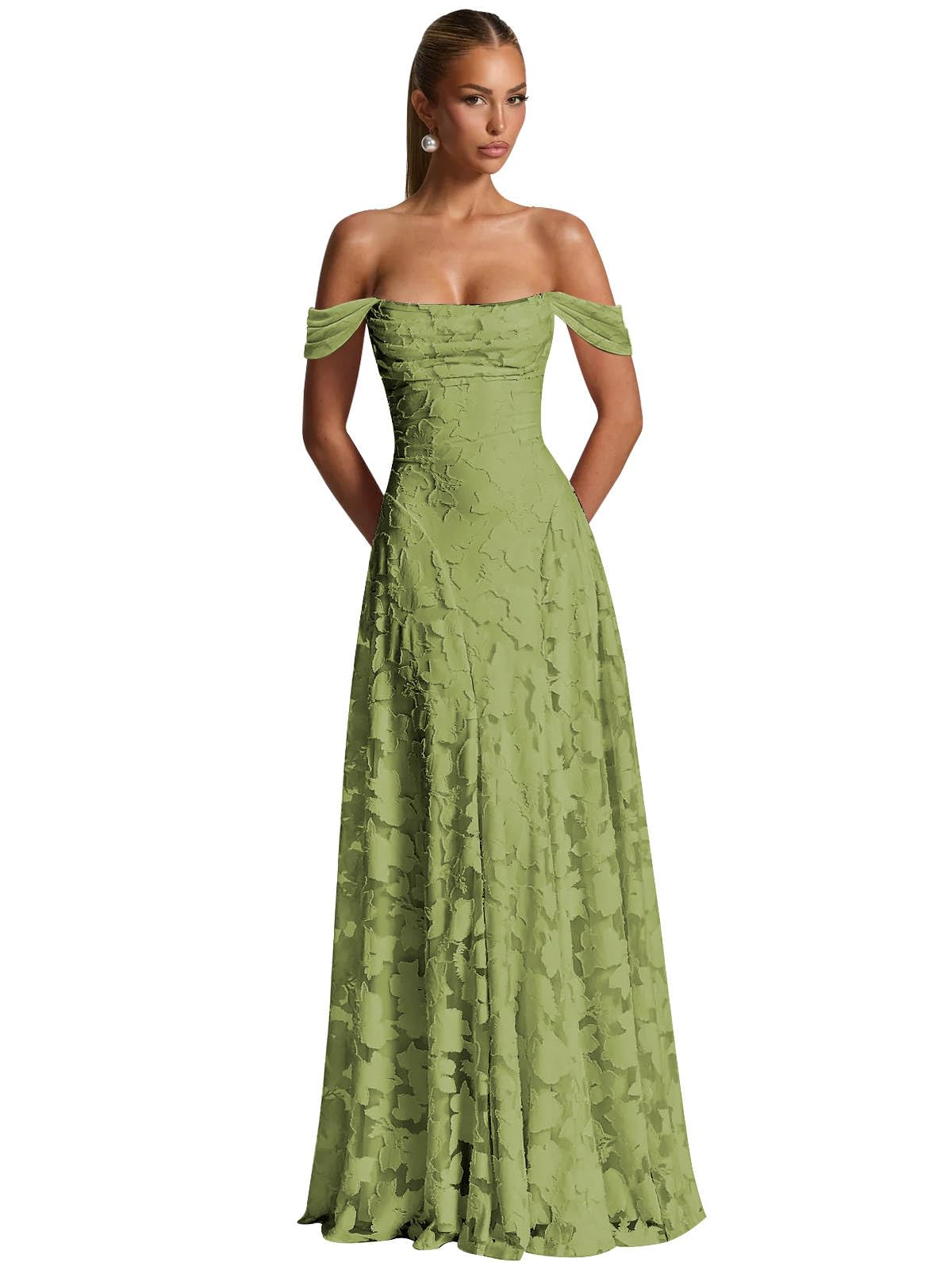 Off The Shoulder Bridesmaid Dresses Long for Women Formal Evening Gown Lace Wedding Guest Dress