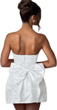Jacquard Satin Homecoming Dress with Bow Elegant Strapless Mini Dress A Line Short Prom Dresses Party Gown