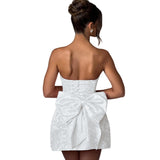 Jacquard Satin Homecoming Dress with Bow Elegant Strapless Mini Dress A Line Short Prom Dresses Party Gown