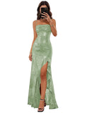 Spaghetti Straps Prom Dresses Long Glitter Sequin Formal Evening Party Dresses with Slit