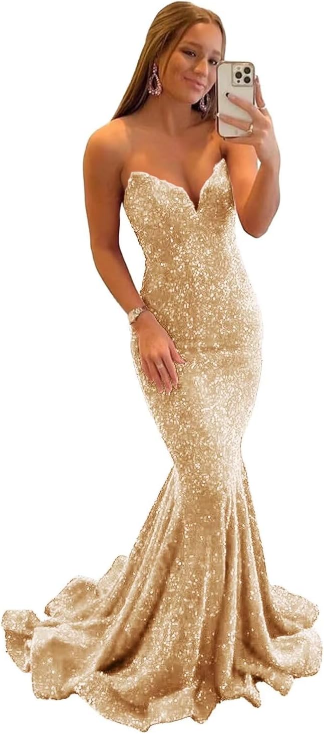 Vestido de fiesta con tirantes finos y lentejuelas, vestido de noche de sirena brillante con abertura, vestidos largos para mujer 2024 