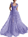 Vestidos de fiesta largos de tul con mariposas 3D para adolescentes, vestidos de fiesta formales de noche bordados con abertura 