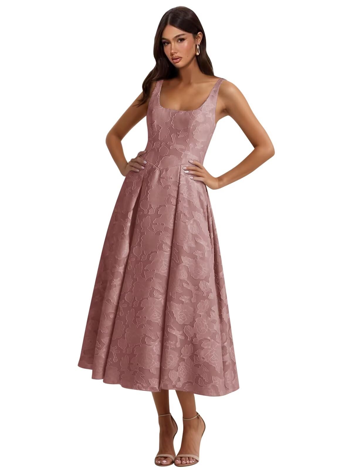 Floral Lace Bridesmaid Dresses for Women Tea Length A Line Pleated Wedding Guest Dress Formal Gown
